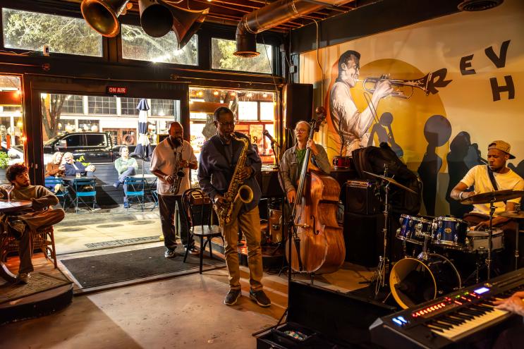 A live band performs