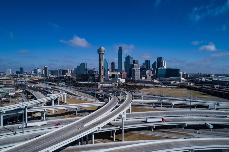 Dallas Texas skyline and freeways