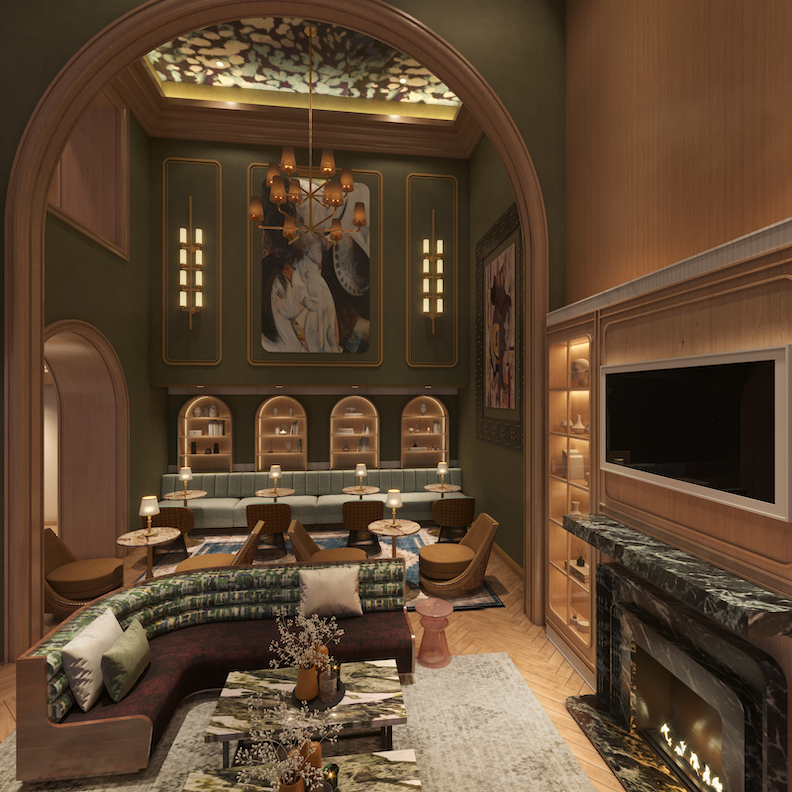 A lounge with fireplace