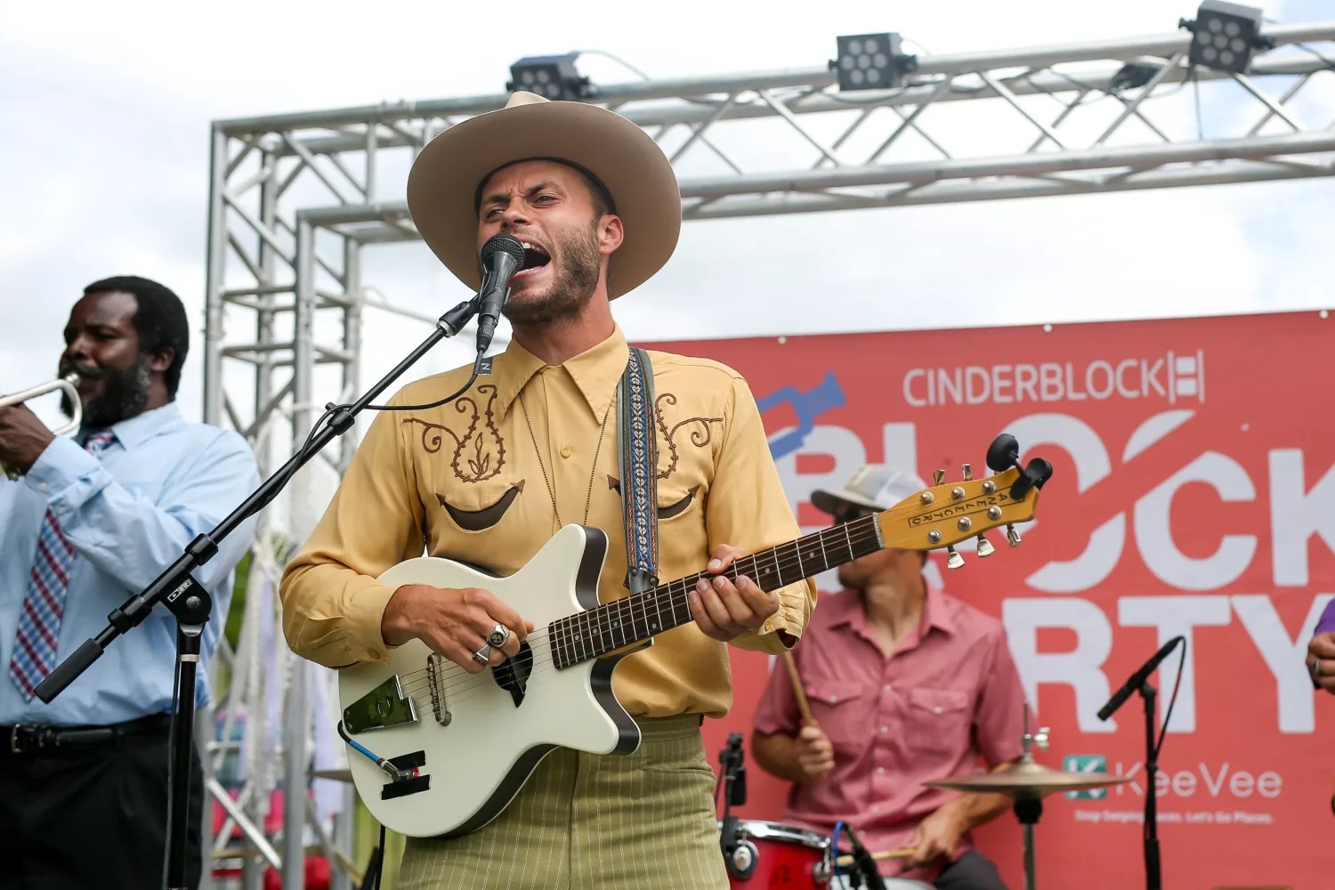 Charley Crockett performs on stage for a music festival