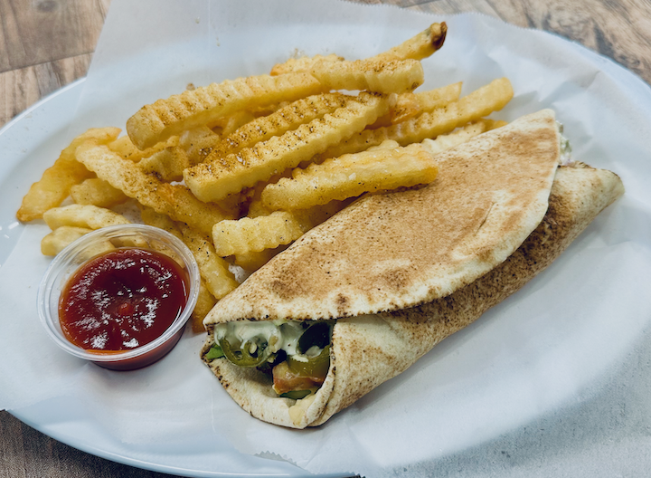 Falafel wrap with fries