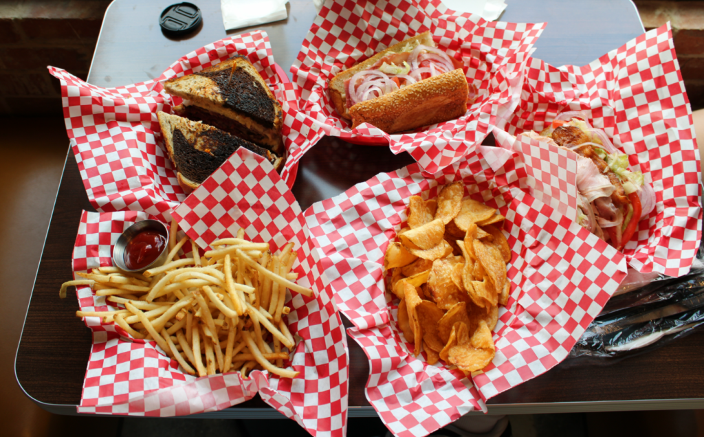 Seegars spread with potato chips, Reuben, french fries and a club sandwich.