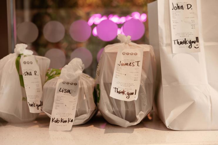 take out bags at a Thai restaurant