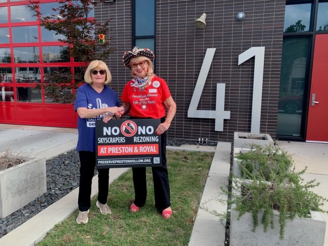 Marsha Gordon (left) and Diane Benjamin (right) serve as precinct chairs for the Democratic and Republican parties, respectively. This is the first time both women have the same sign in their yards.