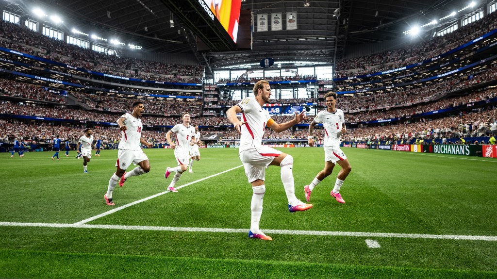 Harry Kane celebrates a World Cup goal