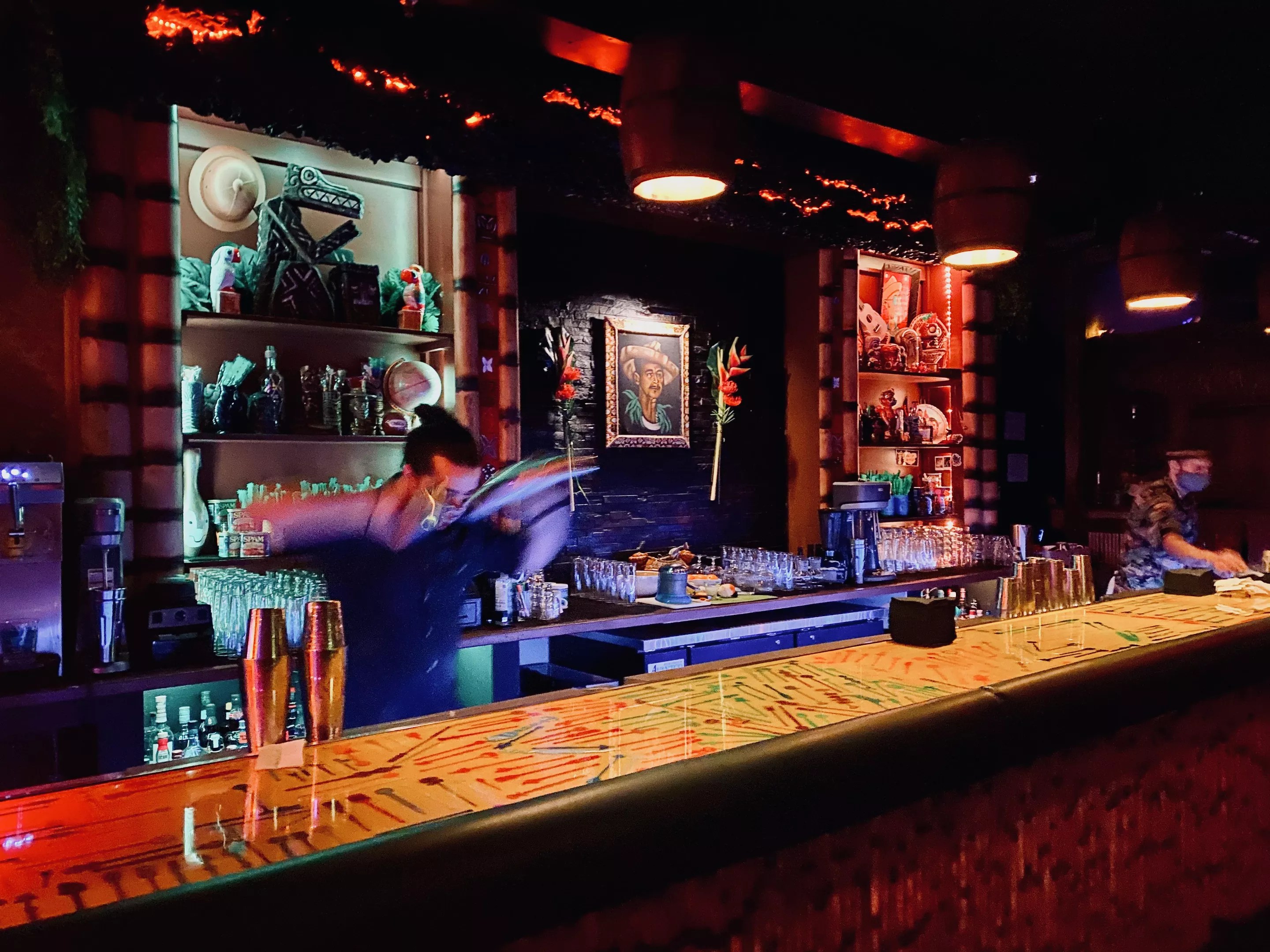 The interior of Swizzle was moody and dark.