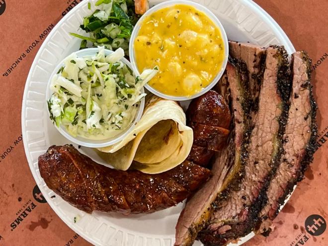 a two-meat plate from Zavala's Barbecue.