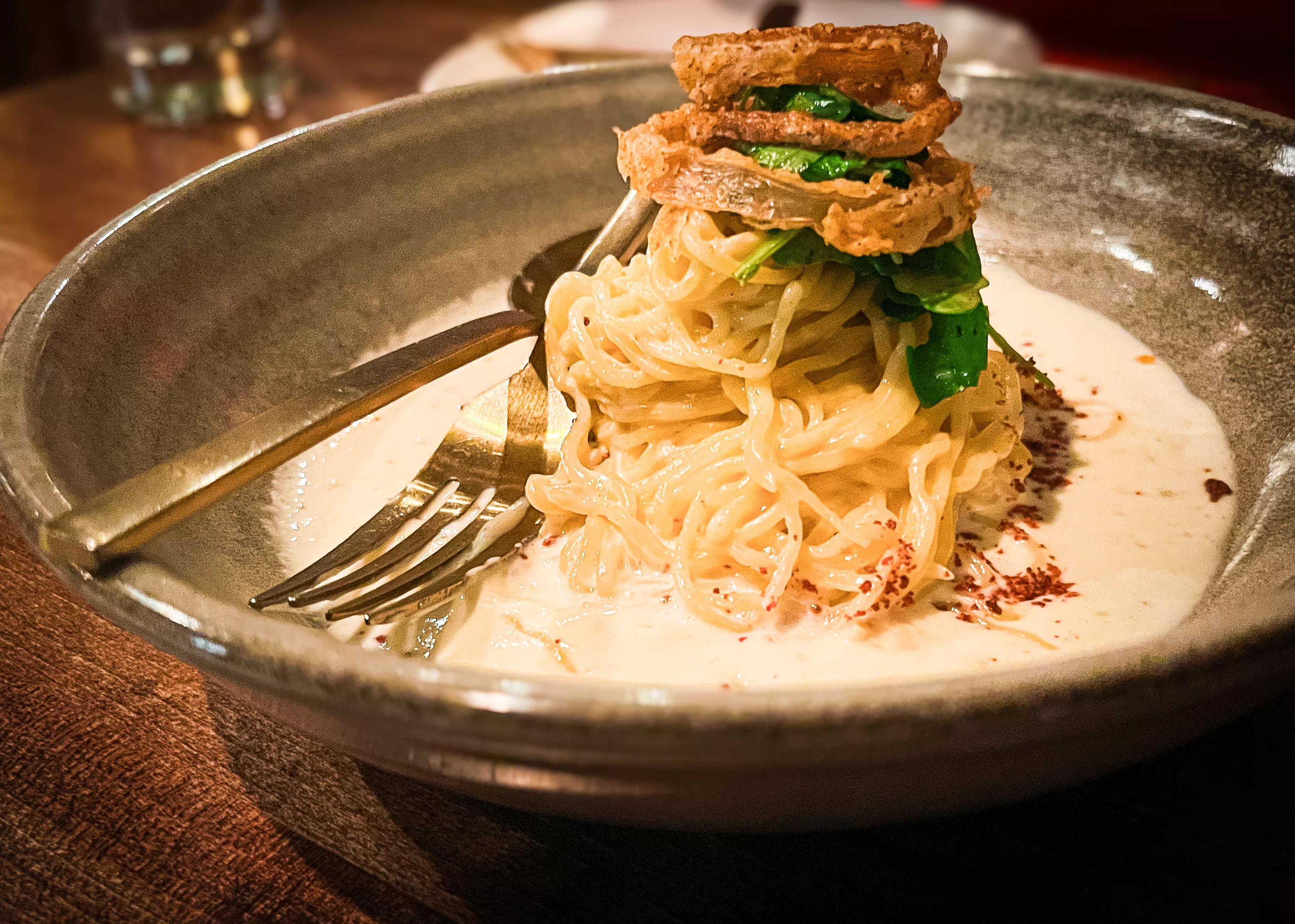 A plate of cacio e pepe from Rye