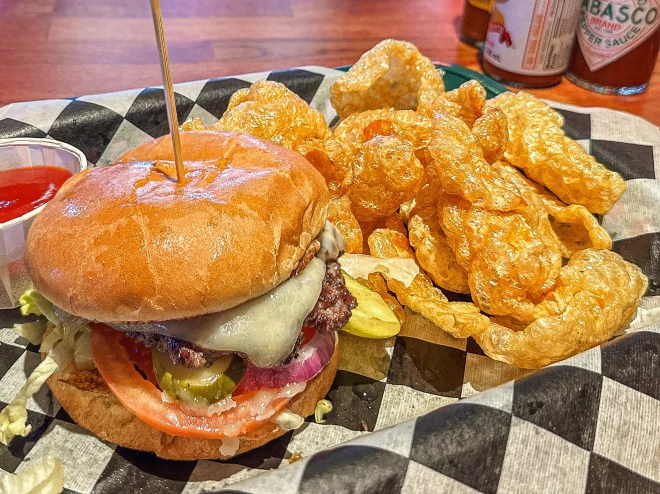 A quarter-pound brisket and short rib burger with some really good chicharrónes.
