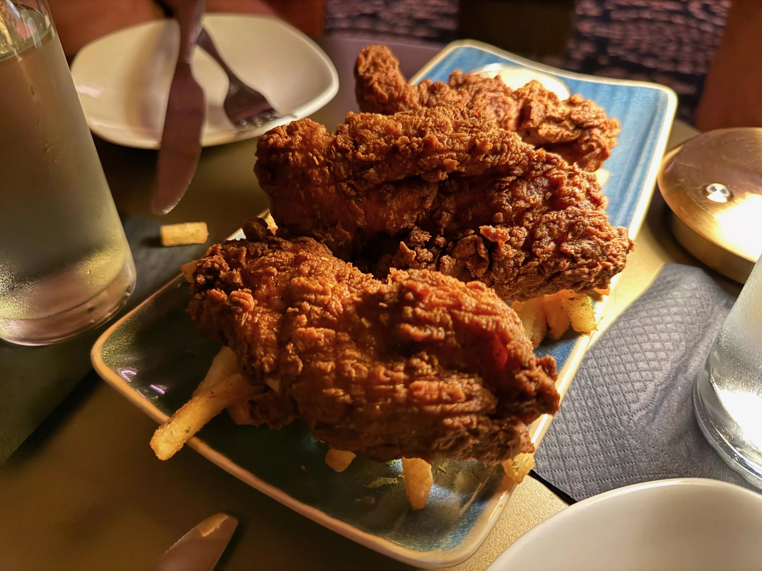 a plate of thick chicken tenders