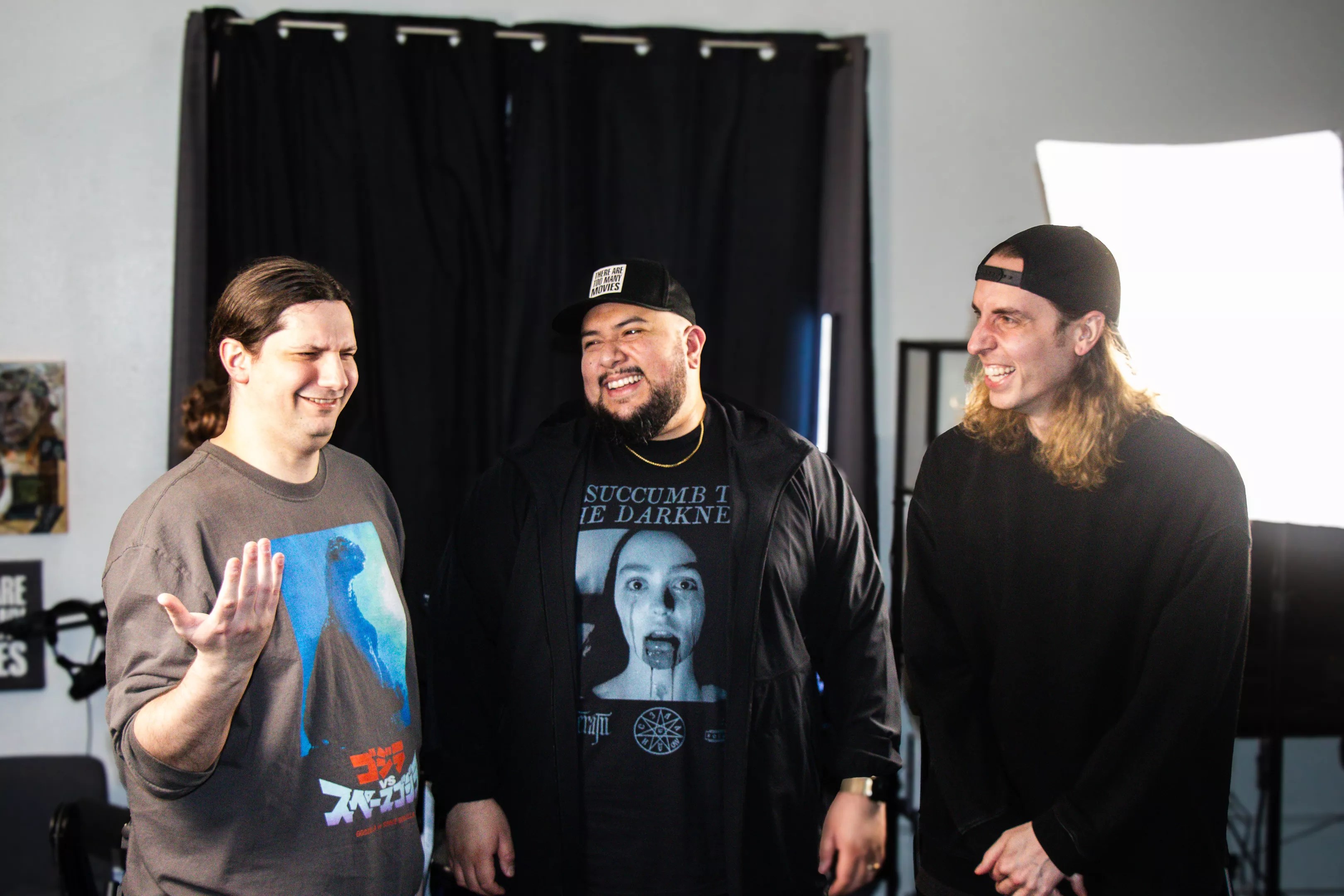Chris Collins, Josh Rodriguez and Alex Wilshin, the hosts of the popular film podcast <i>There Are Too Many Movies</i>.