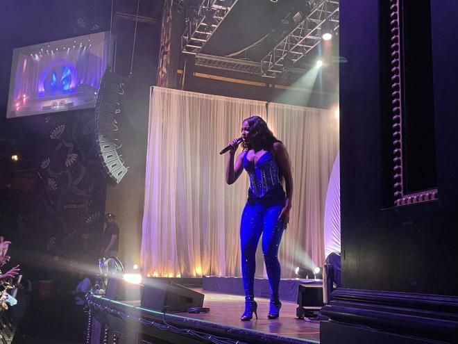 Woman performing on stage