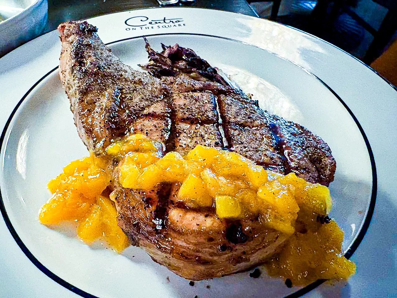 pork chop with peach compote